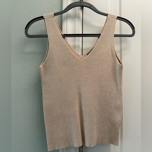 Skies Are Blue Ribbed V-Neck Tank, Cream, Size S